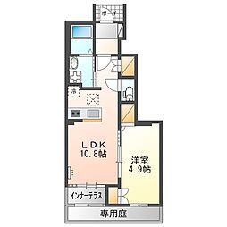 ウォーターミル十一番館 1階1LDKの間取り