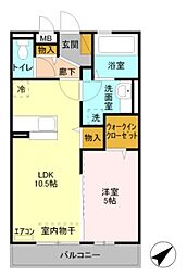 プレ・ド・ラ・ガールせんげん台 2階1LDKの間取り