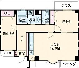 東急東横線 都立大学駅 徒歩4分の賃貸マンション 2階2LDKの間取り