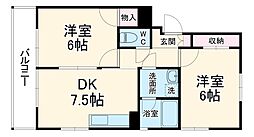 サンシティヒコタＣ3 1階2LDKの間取り