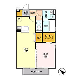 ベルソフィアC 2階1LDKの間取り