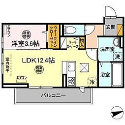 Ｄ−ｒｏｏｍ請西南Ａ棟 1階1LDKの間取り