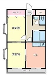 ライブトピア高尾 2階2DKの間取り