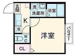 リビエ一ノ割 1階1Kの間取り