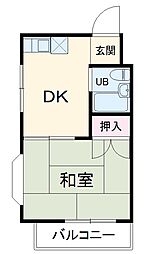 アーバンシティ曽池 4階ワンルームの間取り