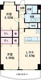 プレミール拾六町 2LDKの間取図画像