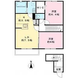 アムール 2階2LDKの間取り