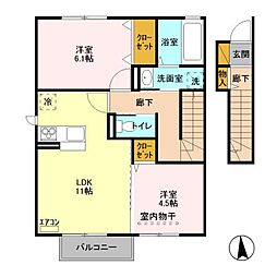 ゼピュロス学園の森　Ｇ 2階2LDKの間取り