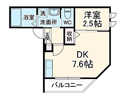 Ｍａｒｋ　Ｄｕｏ一ノ割 2階1DKの間取り