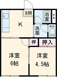 コーポ大塚 2階2DKの間取り