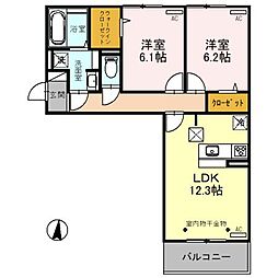 ガーネット 1階2LDKの間取り