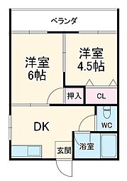 さくら荘 2階2DKの間取り