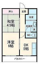 ＷＩＮＧ湯河原 4階2DKの間取り
