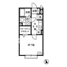 クレール四季彩の丘　弐番館 2階1Kの間取り