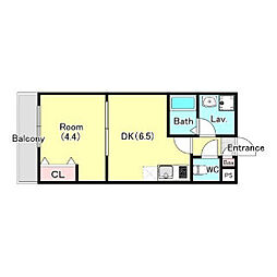 シーダーセキヤ 3階1DKの間取り