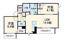 名古屋市営名城線 茶屋ヶ坂駅 徒歩25分の賃貸マンション 2階2LDKの間取り