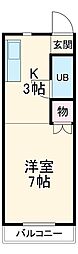 樽見鉄道 横屋駅 徒歩9分の賃貸マンション 2階ワンルームの間取り