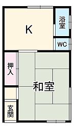 谷川荘 1階1Kの間取り