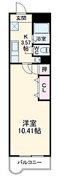 パークサイドメルヴェーユ 1階1Kの間取り