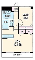 ユーネットIII 4階1LDKの間取り