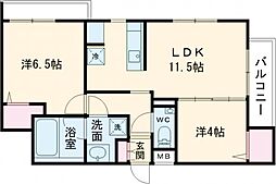 JR中央線 武蔵小金井駅 徒歩9分の賃貸マンション 1階2LDKの間取り
