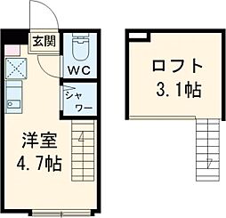 京王線 下高井戸駅 徒歩10分の賃貸アパート 1階ワンルームの間取り