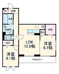 アベニール大倉山 2階2LDKの間取り