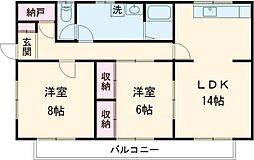 ハイツ宝船 2階2LDKの間取り