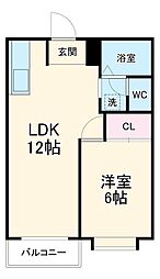 JR飯田線 下地駅 徒歩19分の賃貸マンション 2階1LDKの間取り