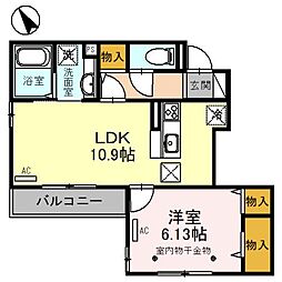 コンフォート上和田 1階1LDKの間取り