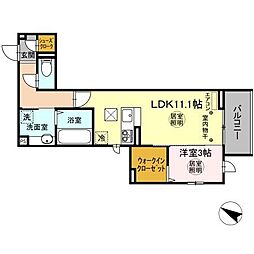 ベルフラワー 1階1LDKの間取り