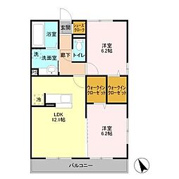 ラ・ペジブル　Ｂ 3階2LDKの間取り