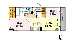 レイクラーヴォ 2階2LDKの間取り