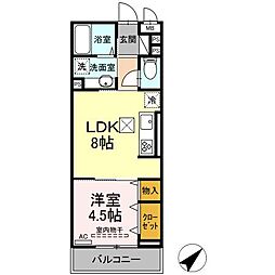 プランドールＮ　I 2階1LDKの間取り