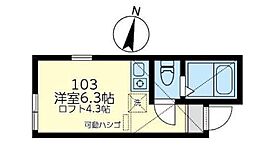 ユナイト富岡マリーゴールド 1階ワンルームの間取り