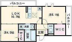 シャトーNY 1階2LDKの間取り