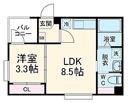 シャルム名古屋II 2階1LDKの間取り