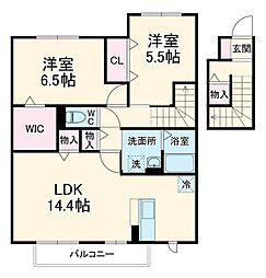 東武野田線 野田市駅 徒歩16分の賃貸アパート 2階2LDKの間取り