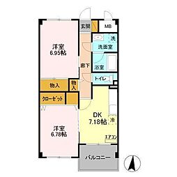 カーサヴィオレッタ　A 2階2DKの間取り