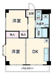 完倉マンション 3階2DKの間取り