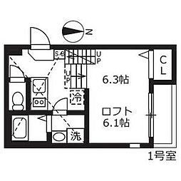 プラージュ外新町 2階1Kの間取り