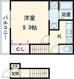 エステイトE桂川B棟 2階1Kの間取り