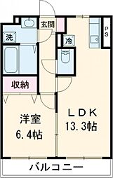大島マンション3 2階1LDKの間取り