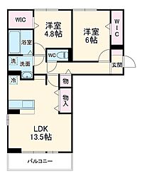 D-ROOM GRACIA Ａ棟 1階2LDKの間取り