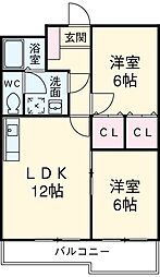 宇都宮東ハイツ 2LDKの間取図画像