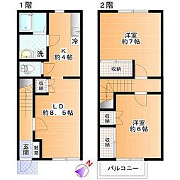 暁ガーデン 1階2LDKの間取り