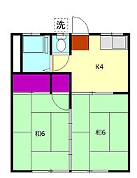 守屋アパート 2階2Kの間取り
