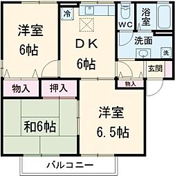 チャコールハイツ　Ｂ 2階3DKの間取り