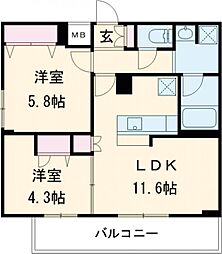 フレンシア下井草 3階2LDKの間取り