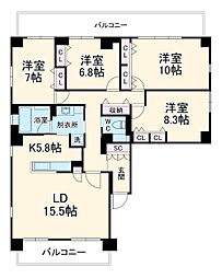 東急田園都市線 宮前平駅 徒歩9分の賃貸マンション 4階4LDKの間取り
